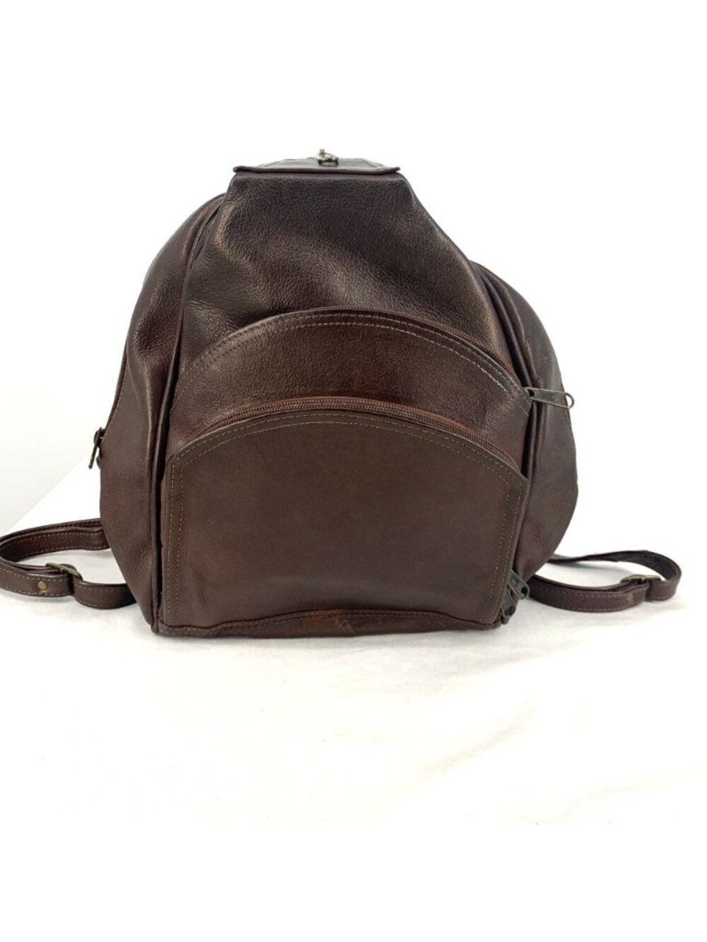 Piel Backpack Brown Leather Goldtone Brass Hardware Zipper Pockets 9 x 11 x 5"